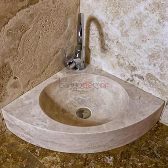 Traverten Üçgen Mermer Lavabo