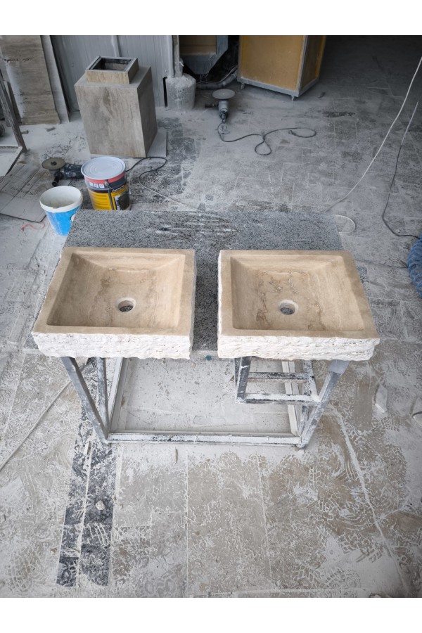 Traverten yay patlatma lavabo Traverten yay patlatma lavabo
