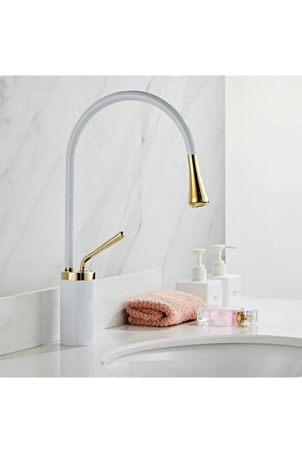 Beyaz - Gold Minimal Mid Lavabo Bataryası Beyaz - Gold Minimal Mid Lavabo Bataryası