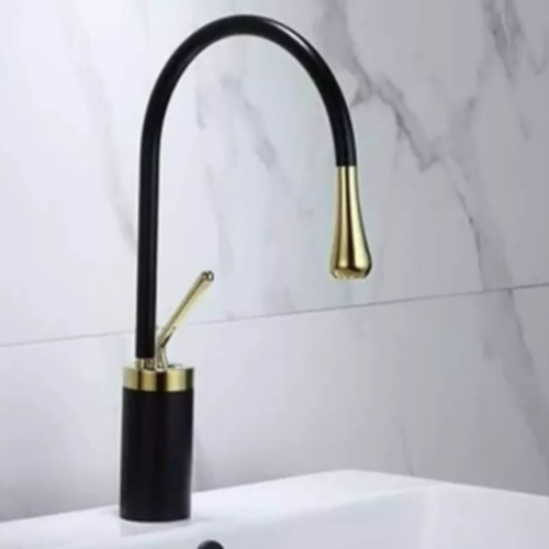 Siyah - Gold Minimal Mid Lavabo Bataryası