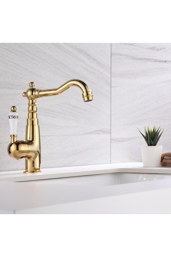 Gold Rustik Porselenli Lavabo Bataryası Gold Rustik Porselenli Lavabo Bataryası