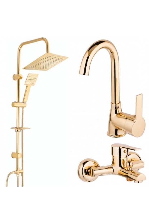 Altın Kare Banyo Seti - Duş Robotu, Banyo Bataryası, Lavabo Bataryası Altın Kare Banyo Seti - Duş Robotu, Banyo Bataryası, Lavabo Bataryası