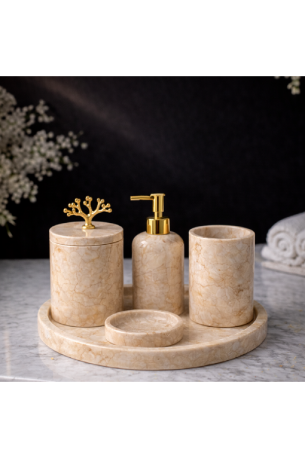 Bej 5'li Mermer Banyo Seti