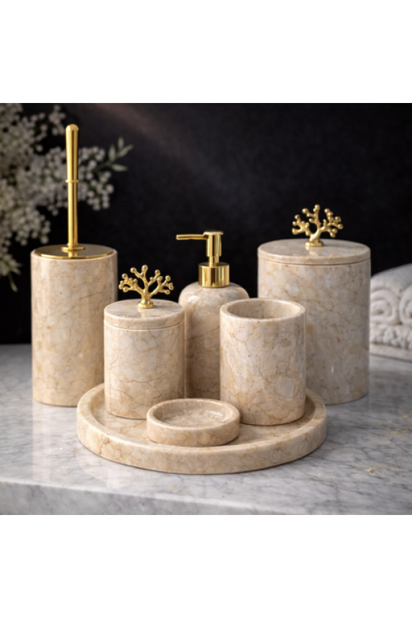 Bej 7'li Mermer Banyo Seti