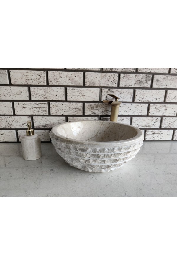 Bej Çanak Patlatma Mermer Lavabo Bej Çanak Patlatma Mermer Lavabo