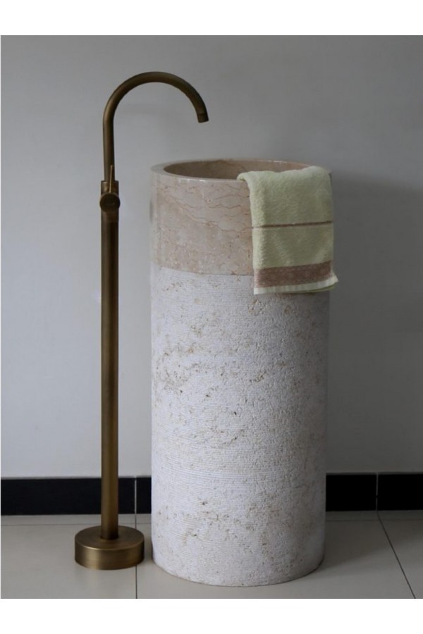 Bej Silindir Dikey Mermer Lavabo Bej Silindir Dikey Mermer Lavabo
