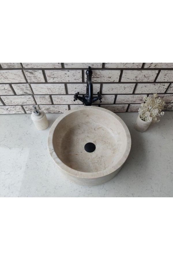 Bej Silindir Mermer Lavabo Bej Silindir Mermer Lavabo