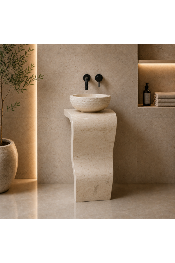 Bej Sole Dikey Mermer Lavabo