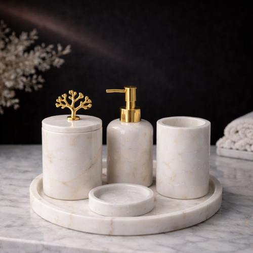 Beyaz 5'li Mermer Banyo Seti