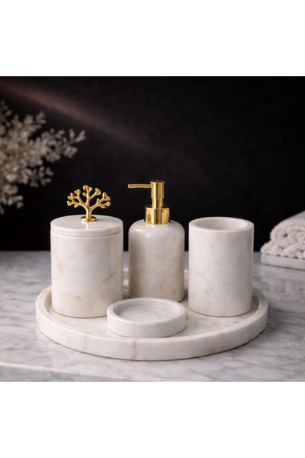 Beyaz 5'li Mermer Banyo Seti