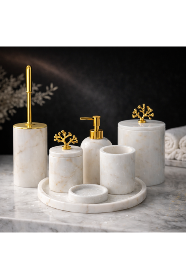 Beyaz 7'li Mermer Banyo Seti