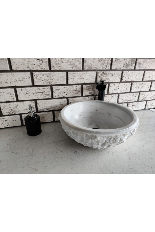 Beyaz Çanak Patlatma Mermer Lavabo Beyaz Çanak Patlatma Mermer Lavabo