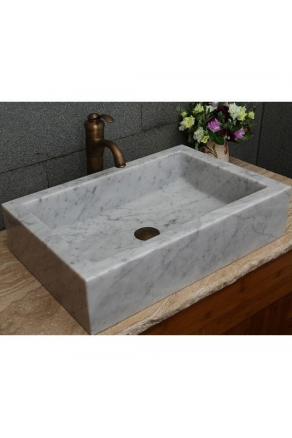 Beyaz Dik Köşe Mermer Lavabo Beyaz Dik Köşe Mermer Lavabo
