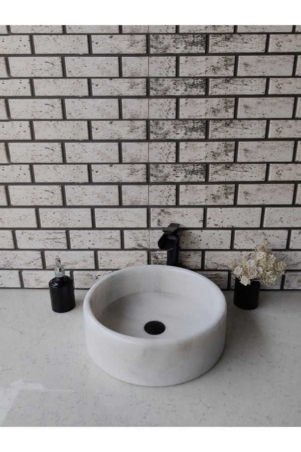 Beyaz Silindir Mermer Lavabo Beyaz Silindir Mermer Lavabo