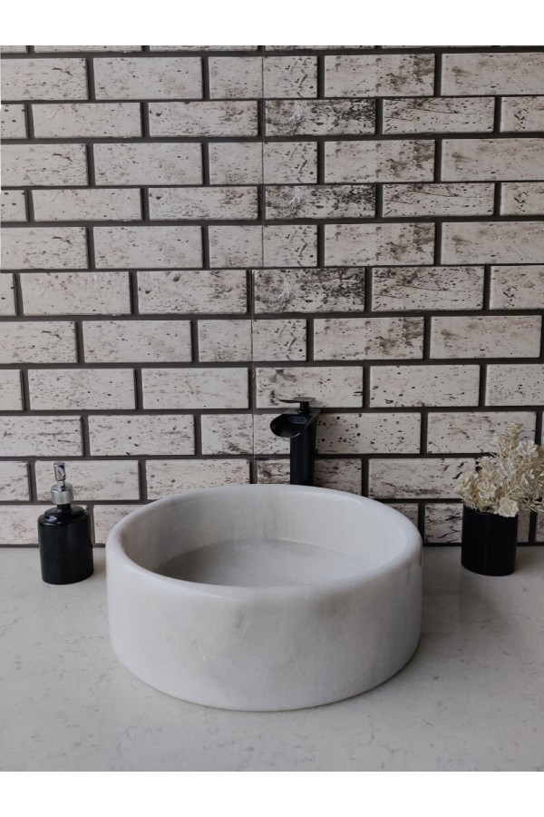 Beyaz Silindir Mermer Lavabo Beyaz Silindir Mermer Lavabo