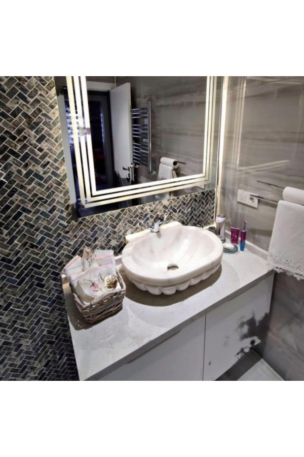 Beyaz Dilimli Elips Mermer Lavabo Beyaz Dilimli Elips Mermer Lavabo