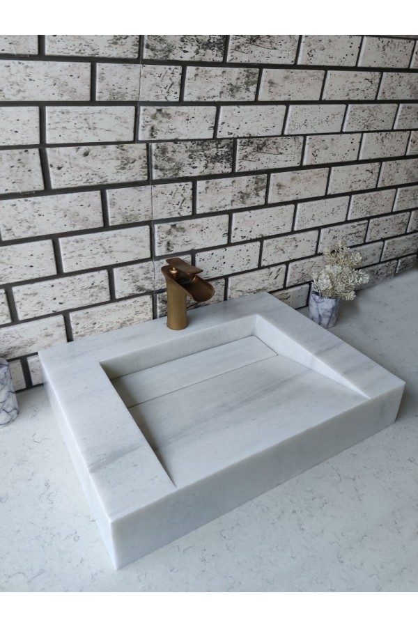 Beyaz Gizli Giderli Köşe Mermer Lavabo Beyaz Gizli Giderli Köşe Mermer Lavabo