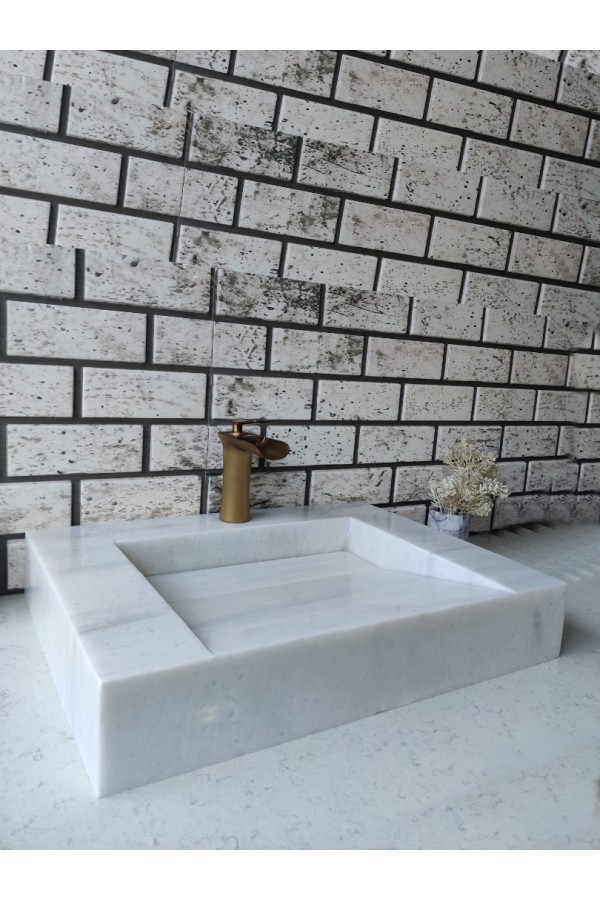 Beyaz Gizli Giderli Köşe Mermer Lavabo Beyaz Gizli Giderli Köşe Mermer Lavabo