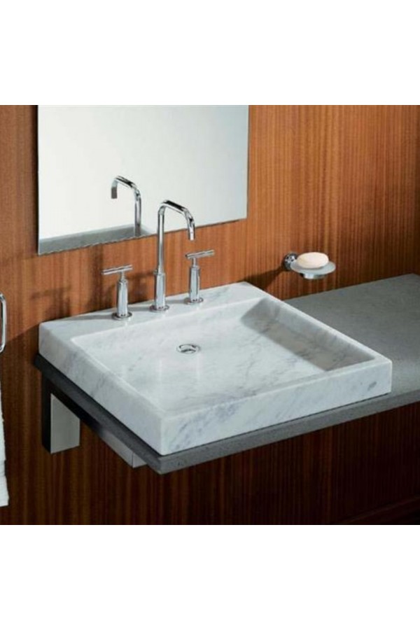 Beyaz Batarya Çıkışlı Kare Mermer Lavabo Beyaz Batarya Çıkışlı Kare Mermer Lavabo