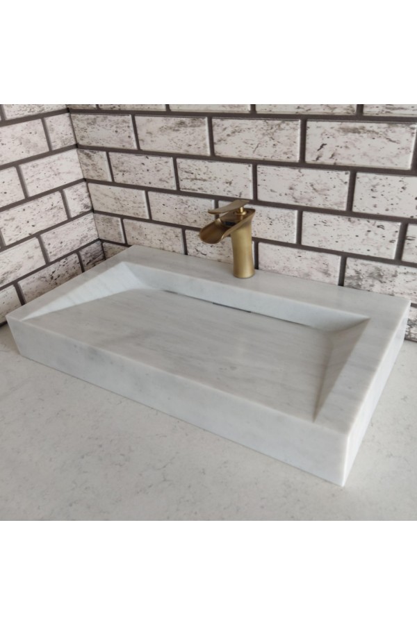 Beyaz Dikdörtgen Gizli Giderli Mermer Lavabo Beyaz Dikdörtgen Gizli Giderli Mermer Lavabo