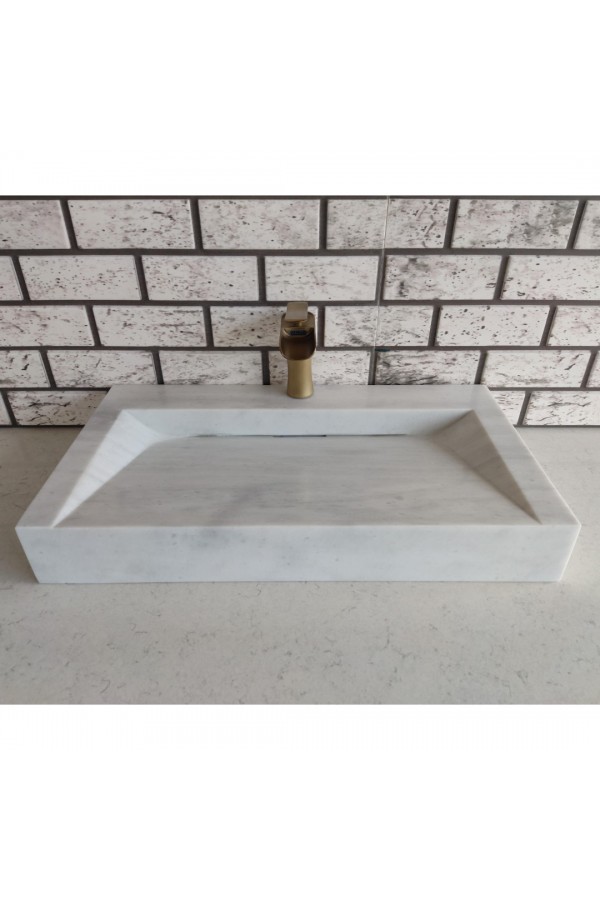 Beyaz Dikdörtgen Gizli Giderli Mermer Lavabo Beyaz Dikdörtgen Gizli Giderli Mermer Lavabo
