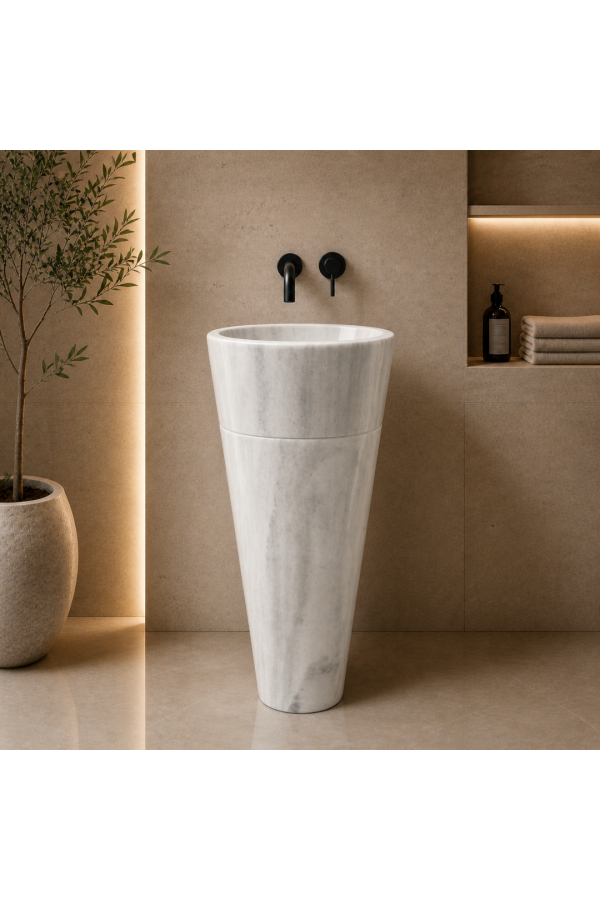 Beyaz Külah Dikey Mermer Lavabo