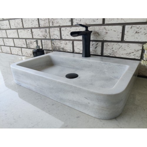 Beyaz Oval Steep Mermer Lavabo