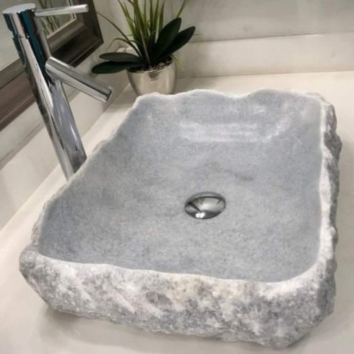 Gri Natural Patlatma Köşeli Mermer Lavabo