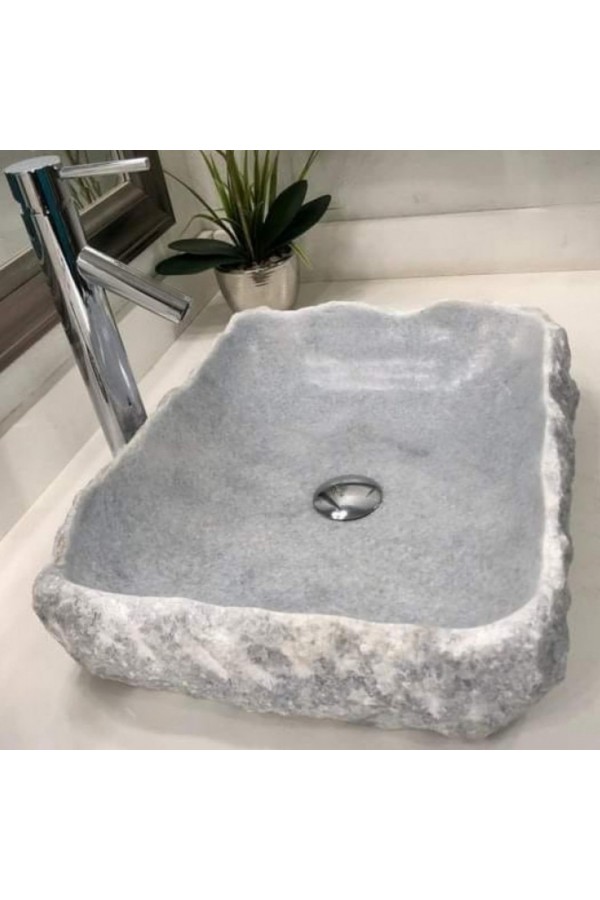 Gri Natural Patlatma Köşeli Mermer Lavabo Gri Natural Patlatma Köşeli Mermer Lavabo
