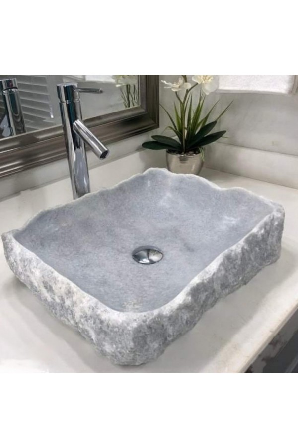 Gri Natural Patlatma Köşeli Mermer Lavabo Gri Natural Patlatma Köşeli Mermer Lavabo