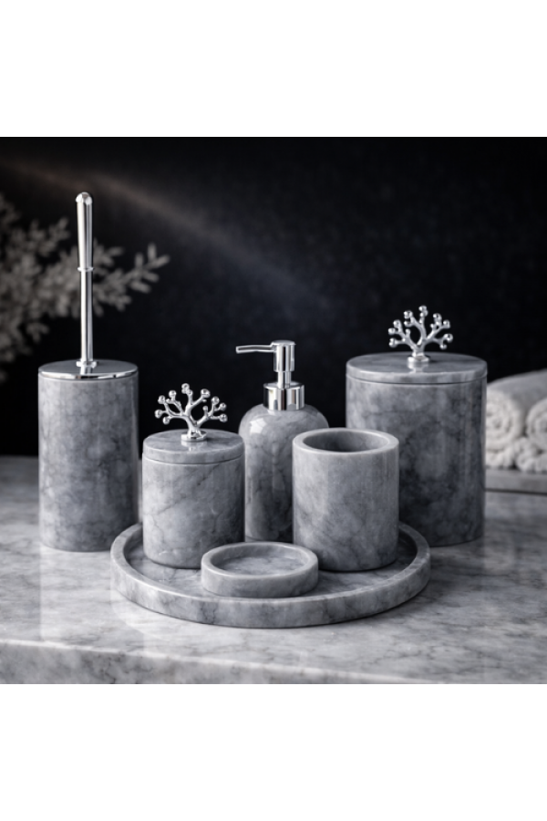 Gri 7'li Mermer Banyo Seti