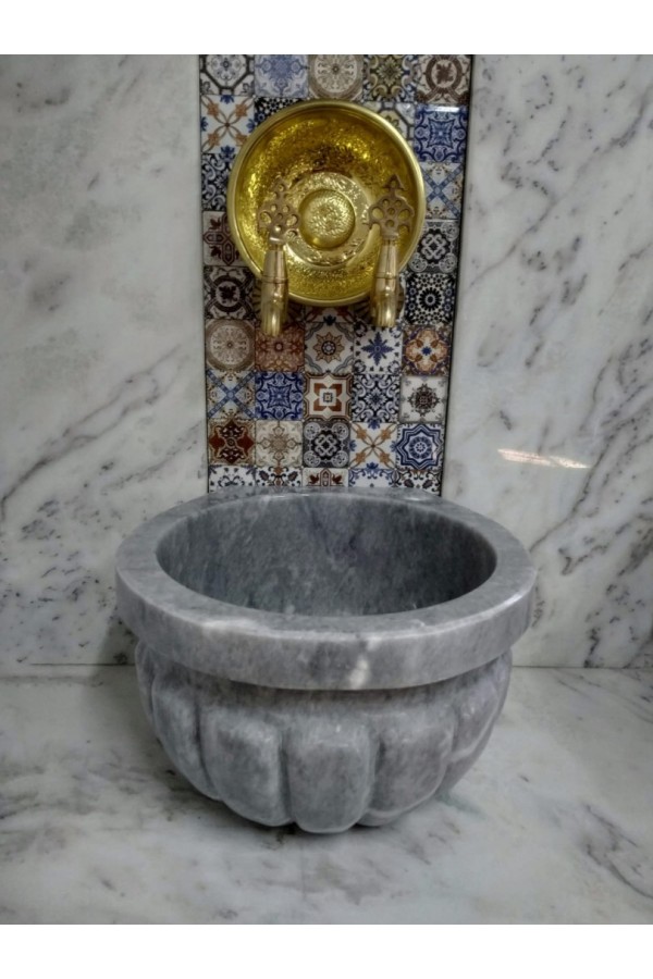 Gri Kulaksız Kavun Dilimli Mermer Kurna Gri Kulaksız Kavun Dilimli Mermer Kurna