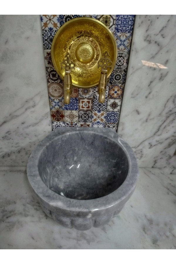 Gri Kulaksız Kavun Dilimli Mermer Kurna Gri Kulaksız Kavun Dilimli Mermer Kurna