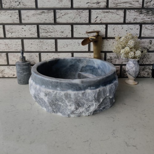 Gri Natural Patlatma Mermer Lavabo