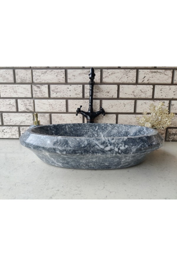 Karaca Siyahı Gear Elips Mermer Lavabo Karaca Siyahı Gear Elips Mermer Lavabo