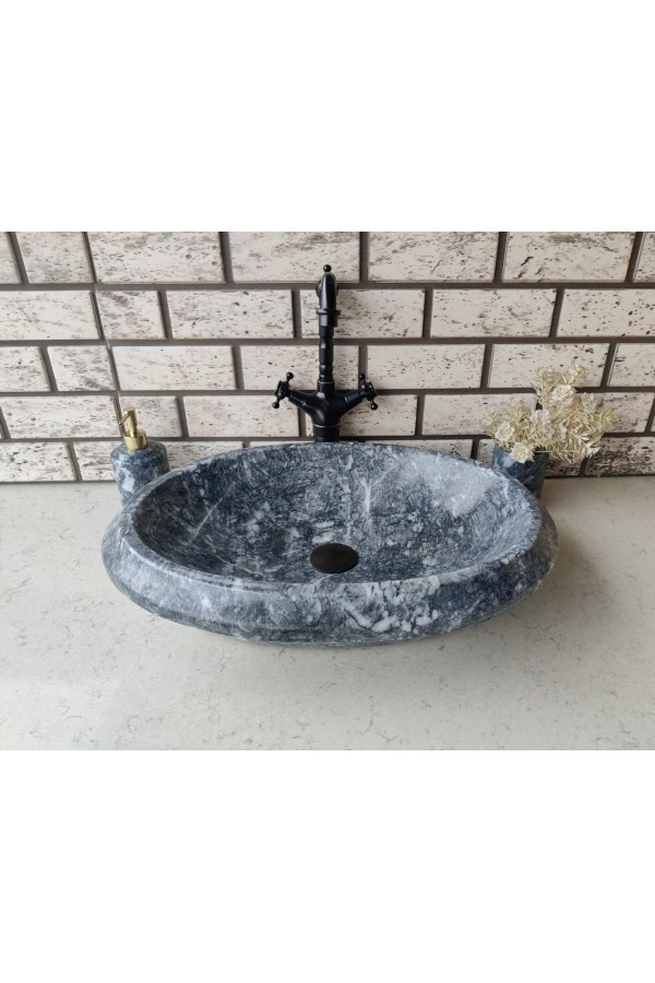 Karaca Siyahı Gear Elips Mermer Lavabo Karaca Siyahı Gear Elips Mermer Lavabo