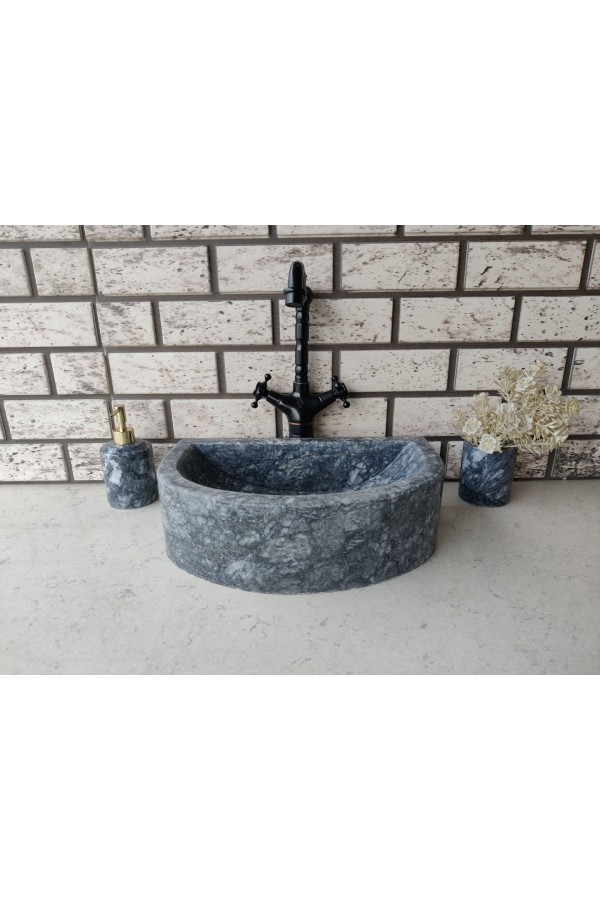 Karaca Siyahı Half D Mermer Lavabo Karaca Siyahı Half D Mermer Lavabo