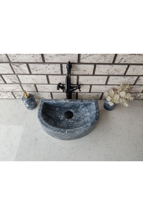 Karaca Siyahı Half D Mermer Lavabo Karaca Siyahı Half D Mermer Lavabo