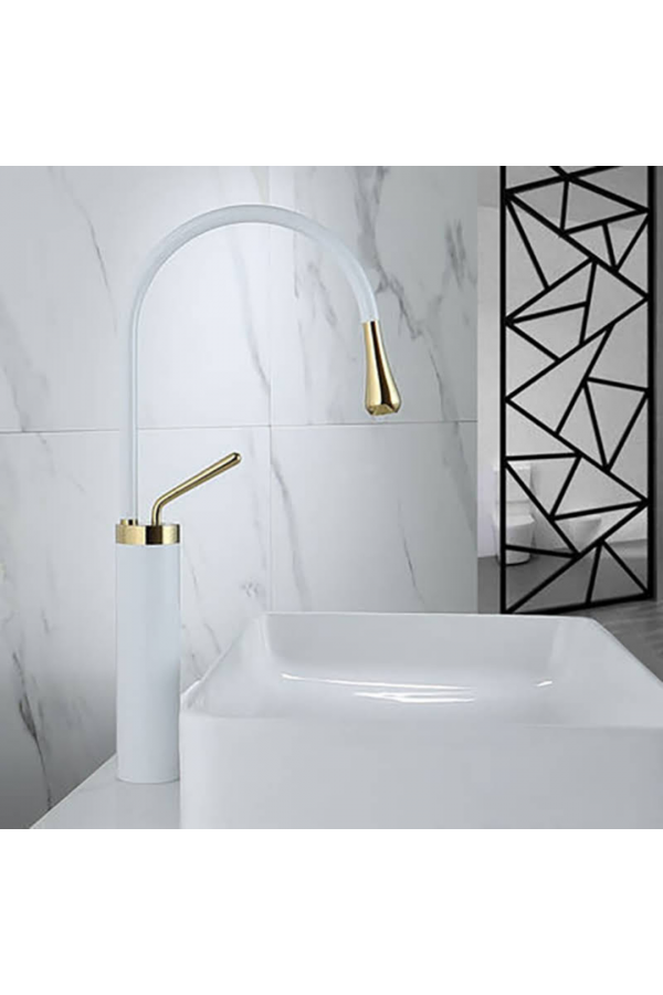 Beyaz - Gold Minimal Max Çanak Lavabo Bataryası Beyaz - Gold Minimal Max Çanak Lavabo Bataryası