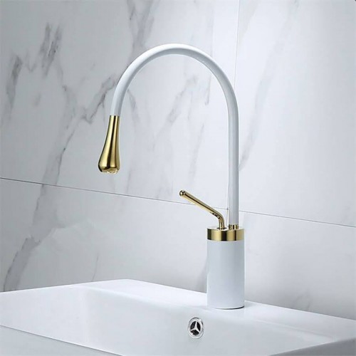 Beyaz - Gold Minimal Mid Lavabo Bataryası