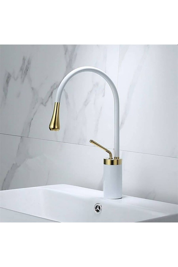 Beyaz - Gold Minimal Mid Lavabo Bataryası Beyaz - Gold Minimal Mid Lavabo Bataryası