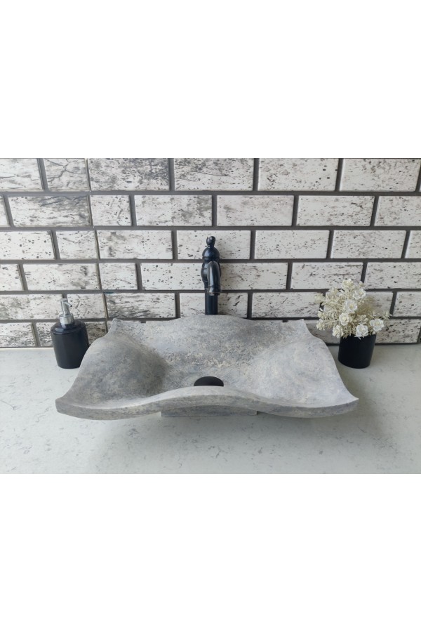 Silver Traverten Undate Mermer Lavabo Silver Traverten Undate Mermer Lavabo