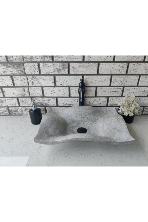 Silver Traverten Undate Mermer Lavabo Silver Traverten Undate Mermer Lavabo