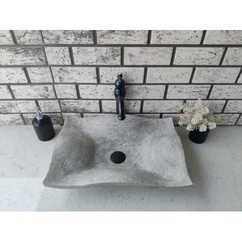 Silver Traverten Undate Mermer Lavabo