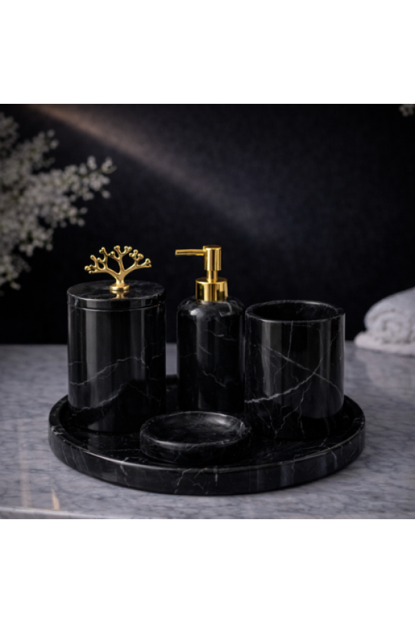 Toros Siyahı 5'li Mermer Banyo Seti