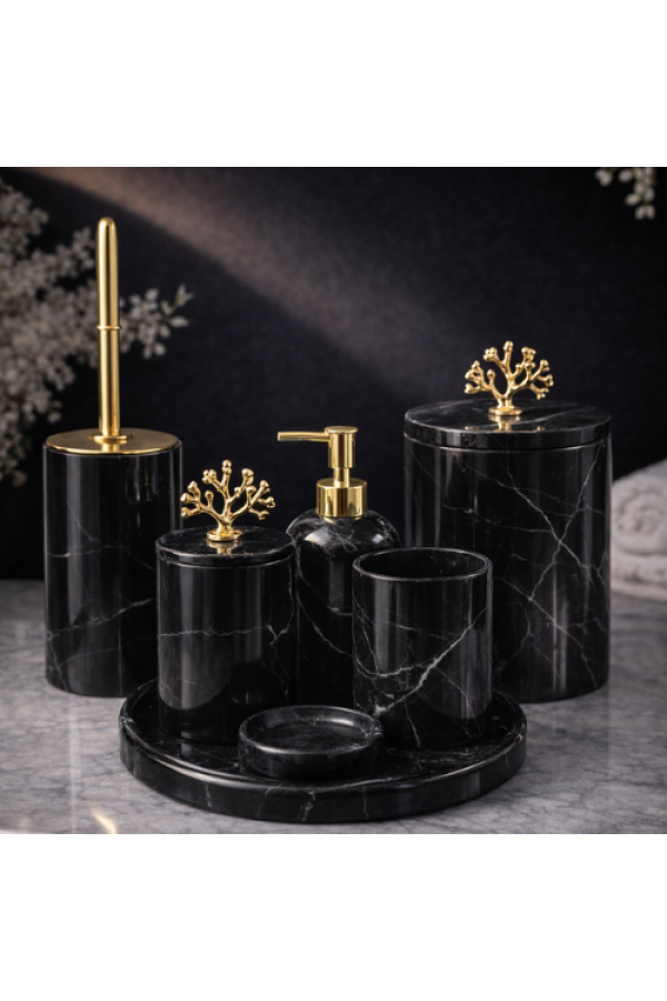 Toros Siyahı 7'li Mermer Banyo Seti