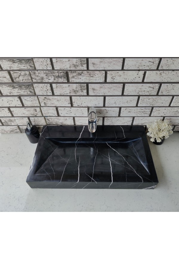 Toros Siyahı Gizli Giderli Mermer Lavabo Toros Siyahı Gizli Giderli Mermer Lavabo