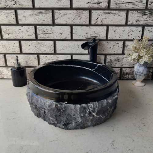 Toros Siyahı Natural Patlatma Mermer Lavabo