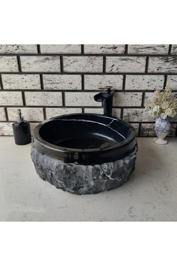 Toros Siyahı Natural Patlatma Mermer Lavabo Toros Siyahı Natural Patlatma Mermer Lavabo