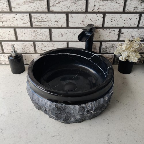 Toros Siyahı Natural Patlatma Mermer Lavabo